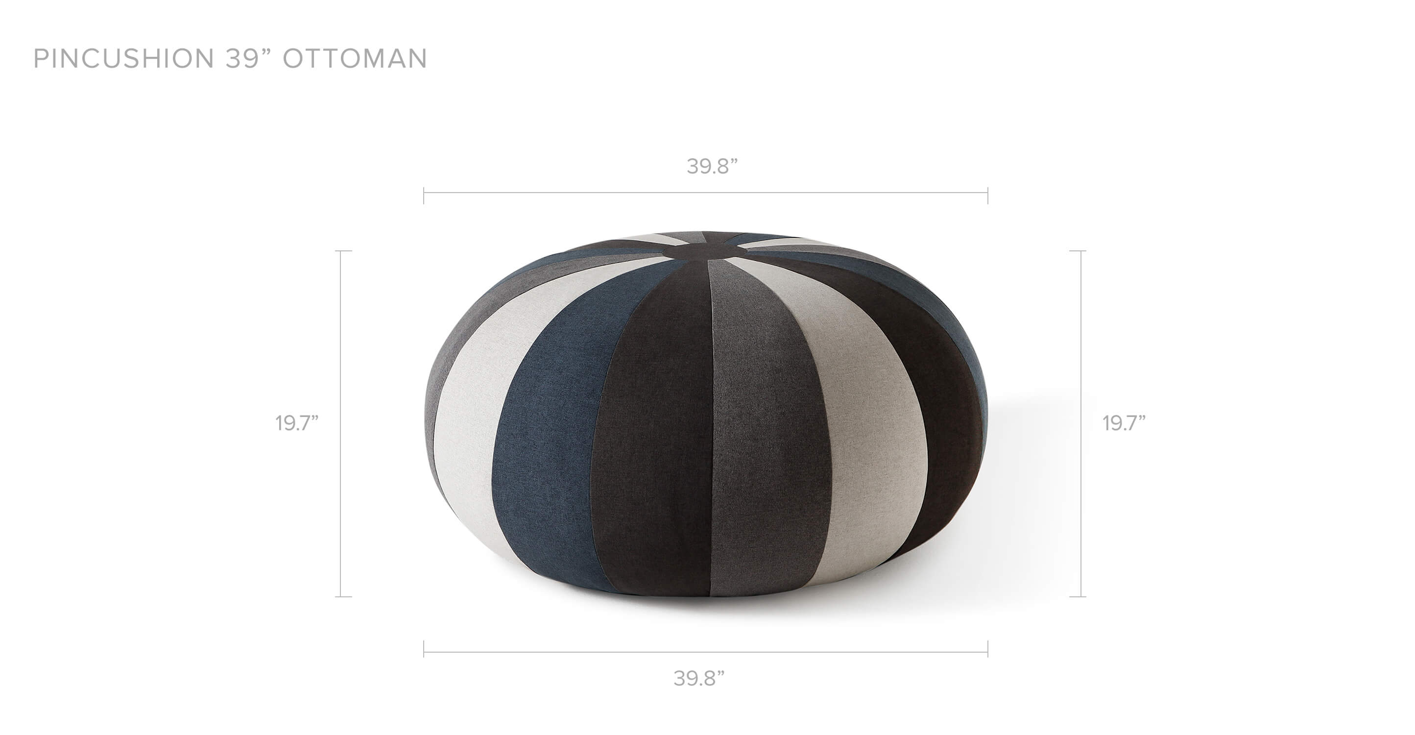 Pincushion 39" Fabric Ottoman Grayscale